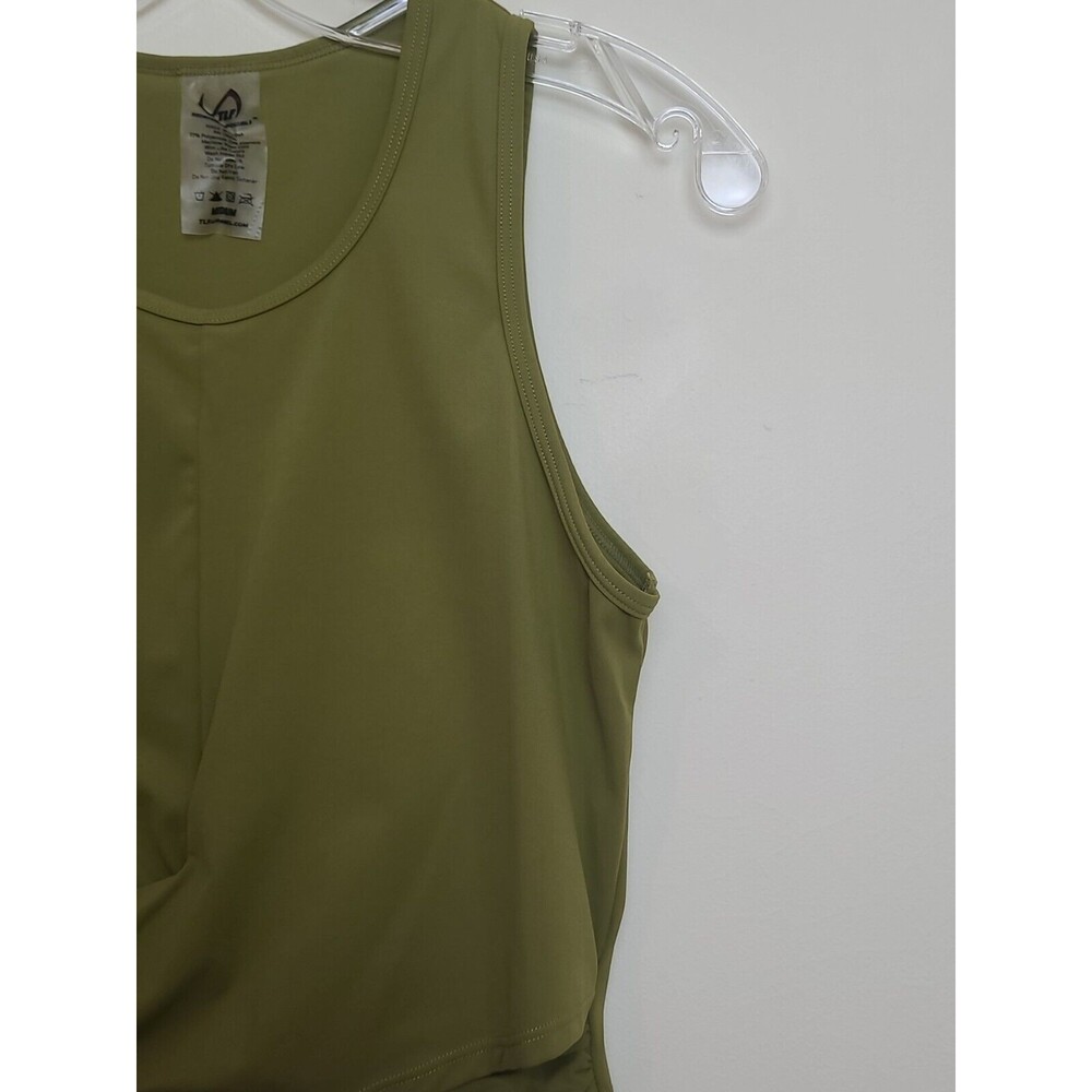 Tlf Womens Gym Crop Tank Top Green Scoop Neck Draped Stretch Medium - Picture 6 of 13